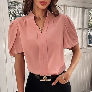 Petal Sleeve Press Crease Detail Blouse